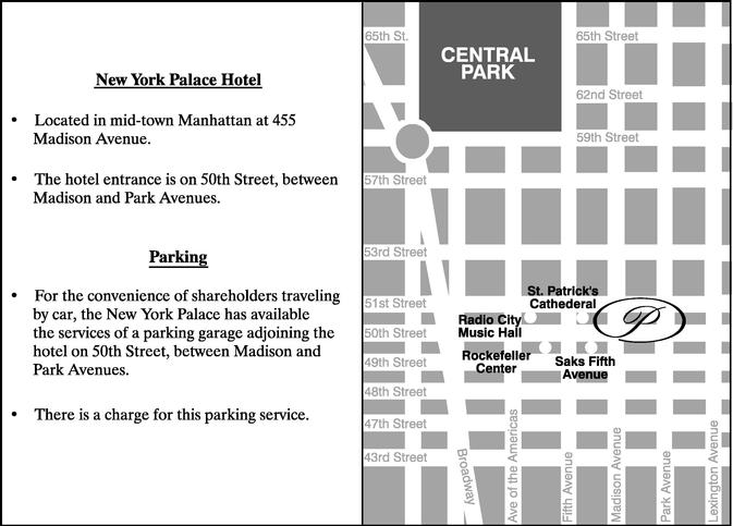 MAP OF NEW YORK PALACE HOTEL